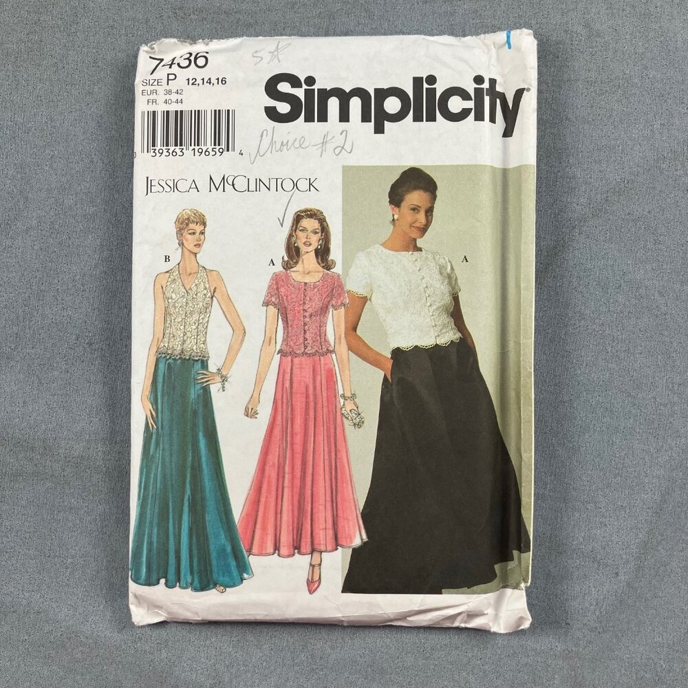 McClintock Simplicity Pattern 7436 Misses Sleeveless Formal Top+Skirt Sz 12-16